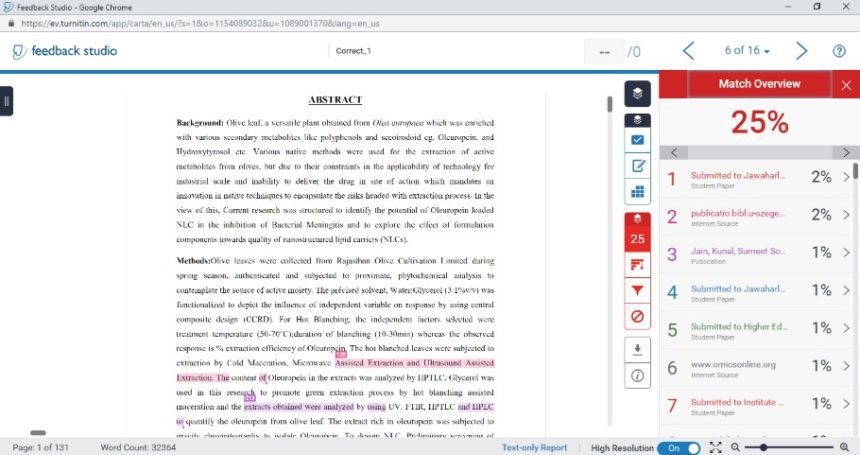 turnitin plagiarism checking software