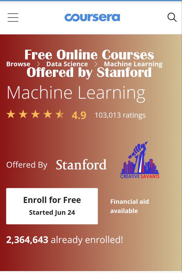 machine learning course by Stanford