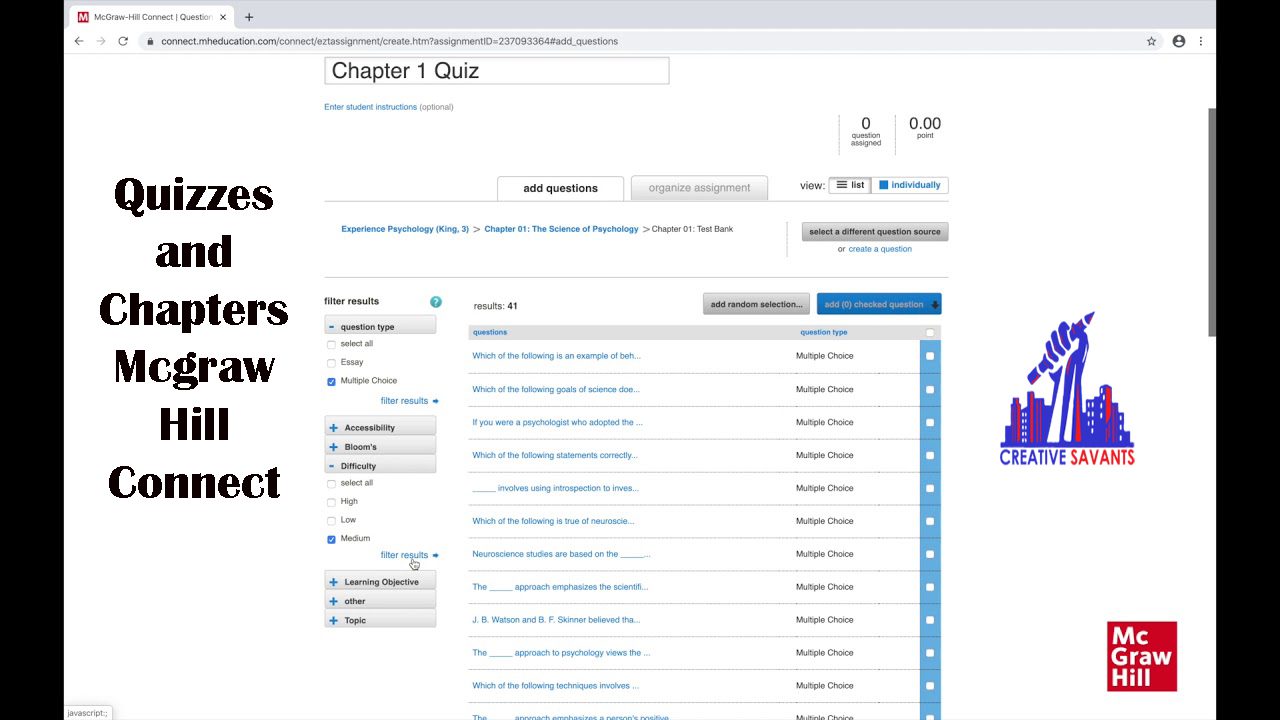 quizzes and chapters Mcgraw Hill Connect 