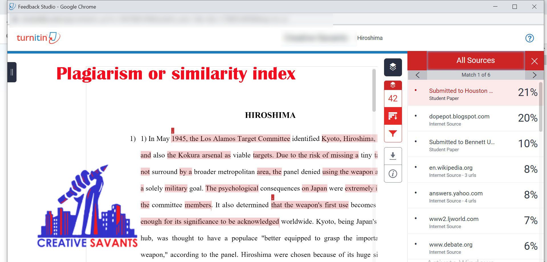 Turnitin similarity index