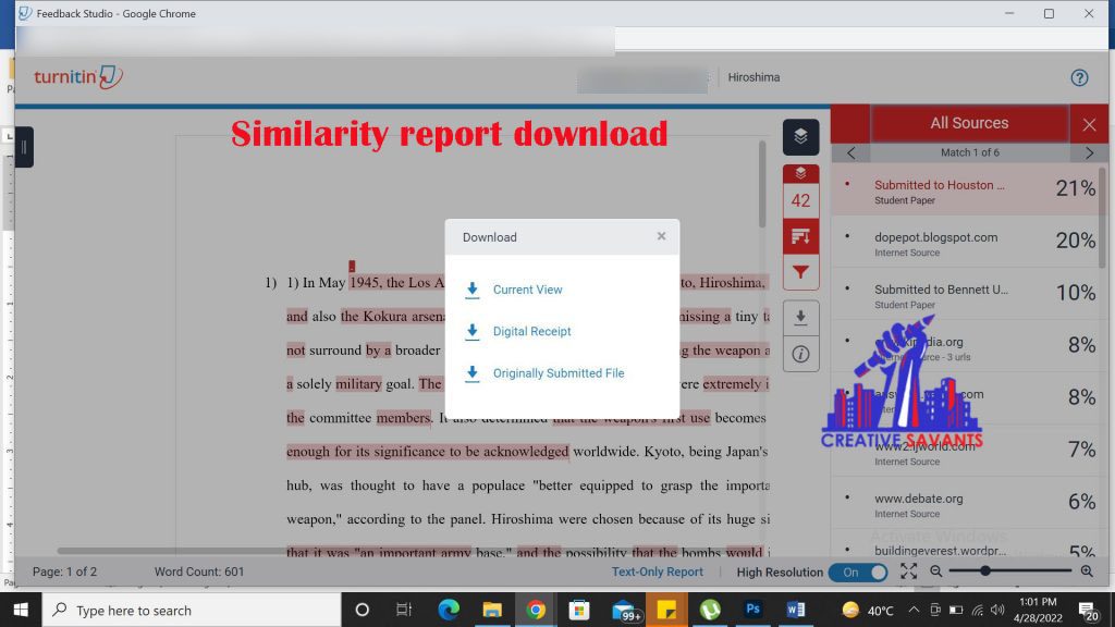 how to generate turnitin similarity report