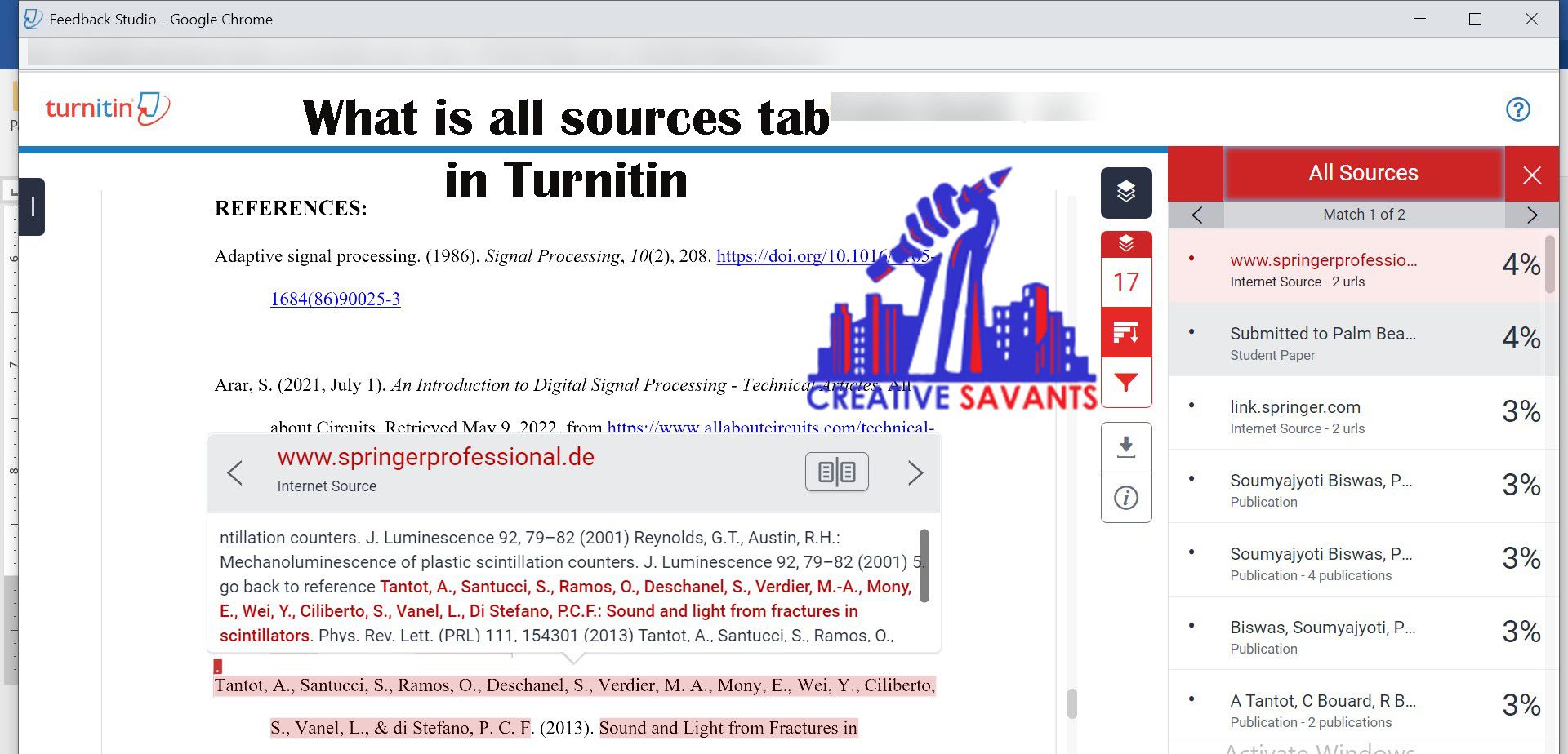 what is all sources tab in turnitin