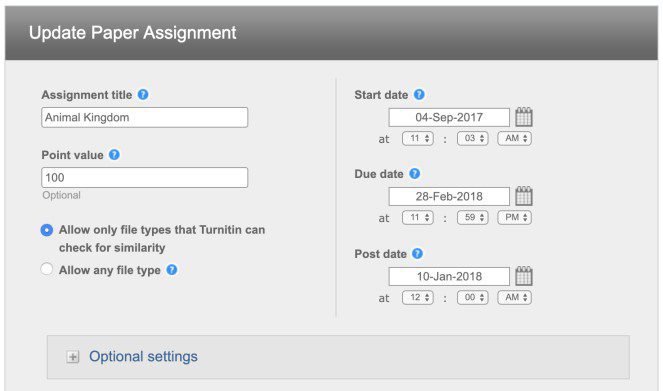 edit Turnitin enabled assignments
