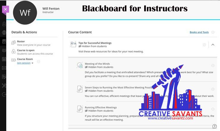 Blackboard for instructors