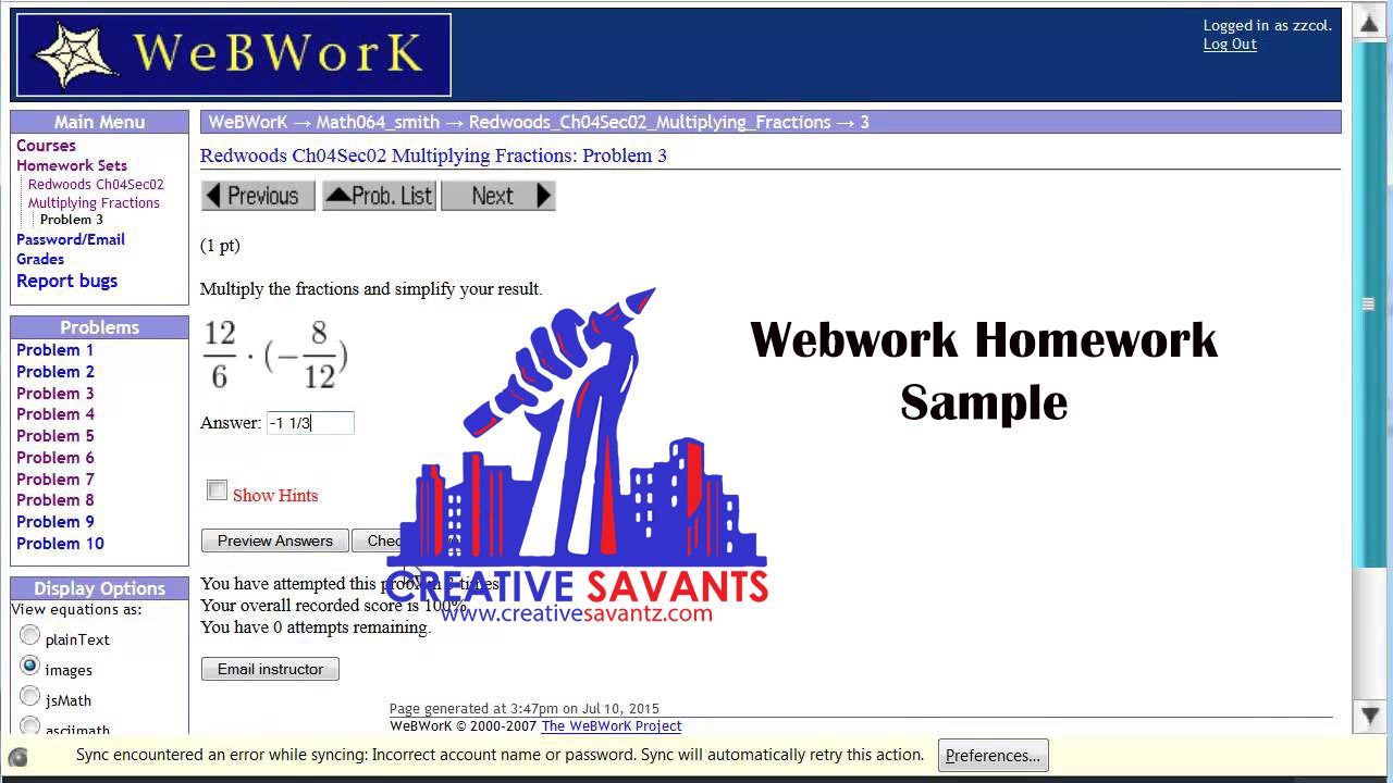 Webwork Homework sample