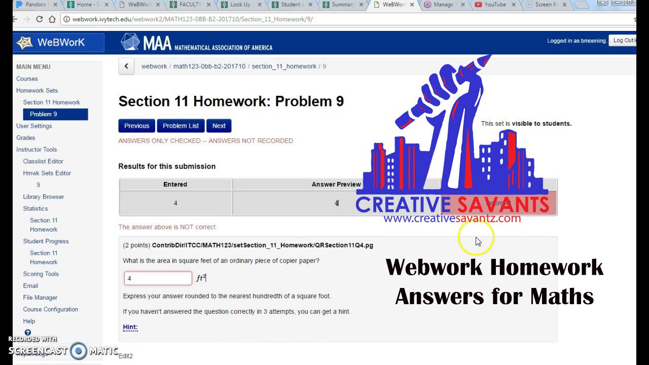 Webwork homework answers