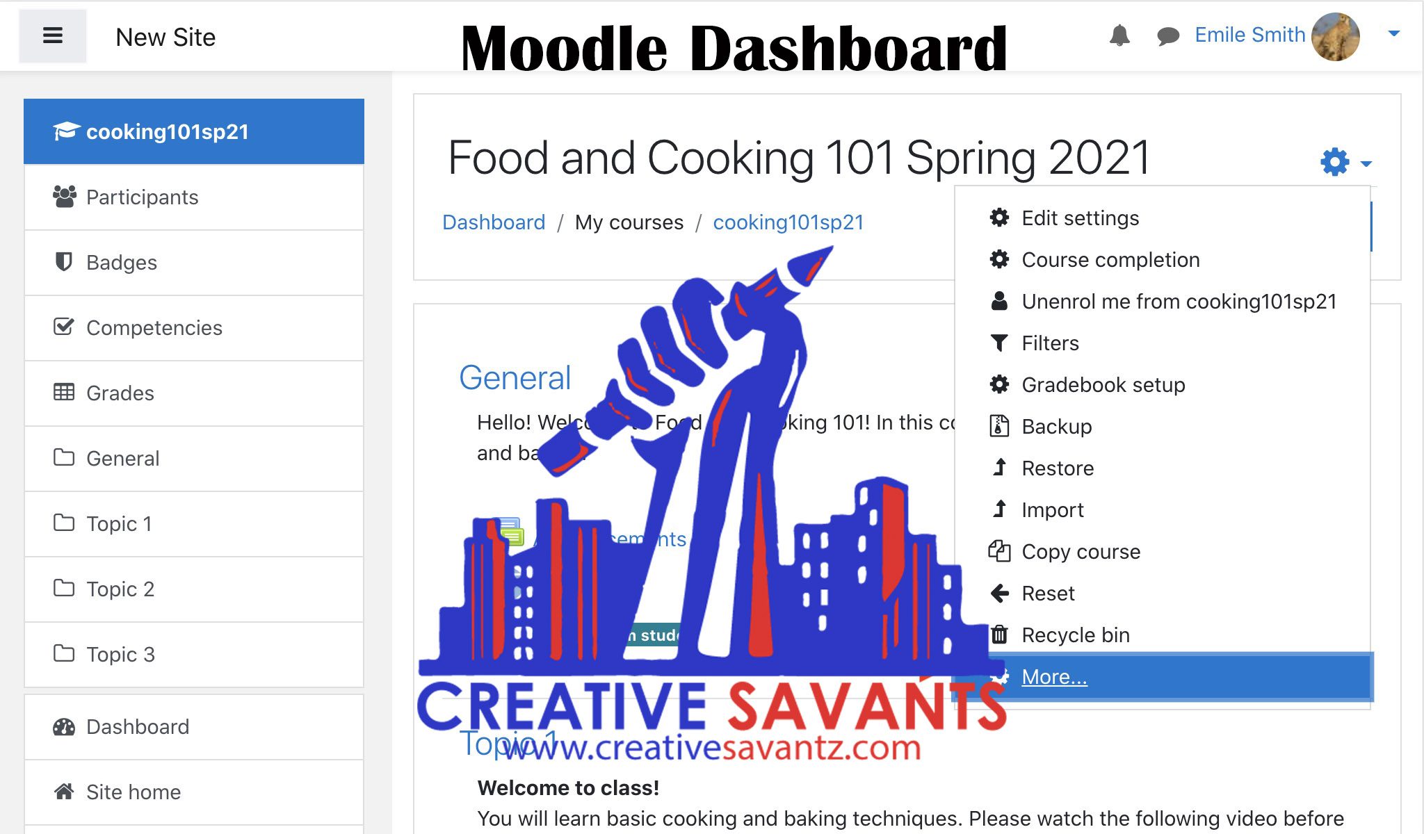 Moodle LMS dashboard