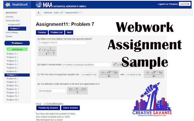 webwork assignment answers