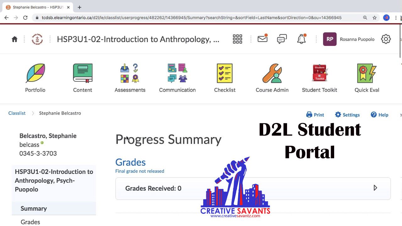 D2L Brightspace portal